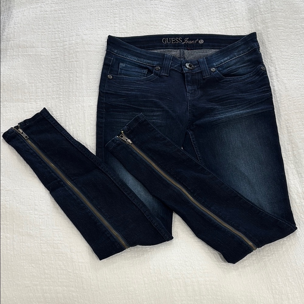 Guess Dark Blue Skinny Jeans with Gold Zippers